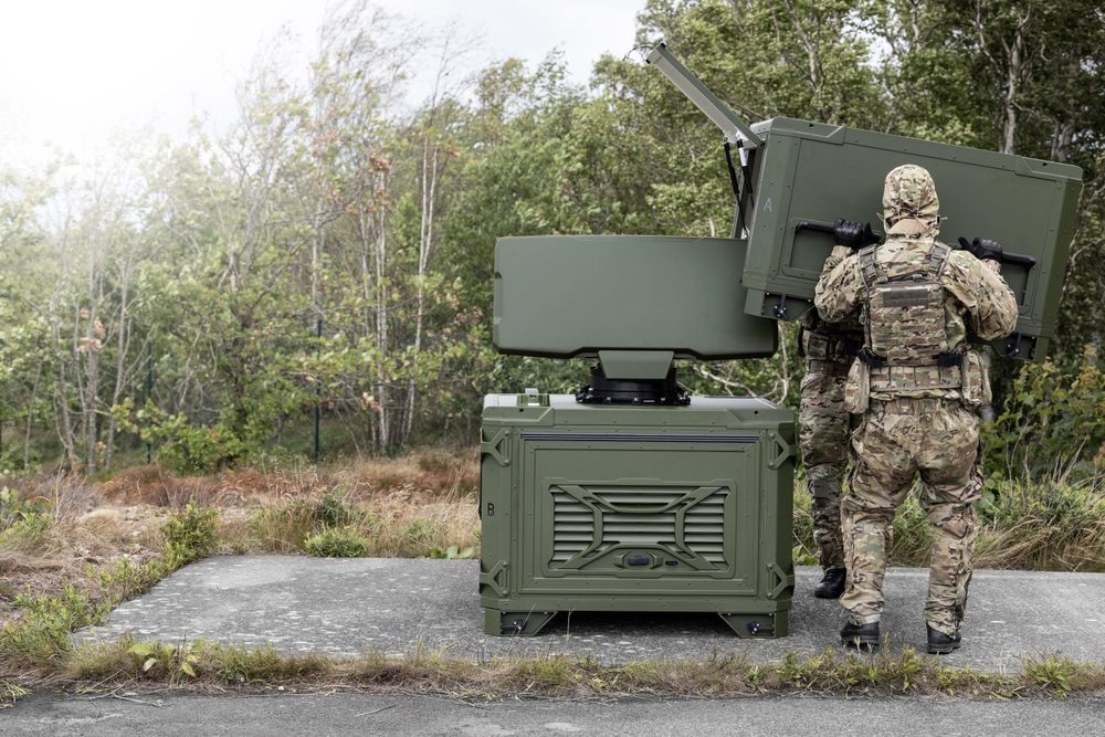 Saab Giraffe 1X Deployment Set in portable ground-based configuration with soldier