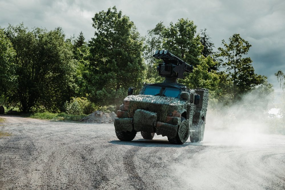 Saab MSHORAD missile firing unit mounted on Oshkosh JLTV
