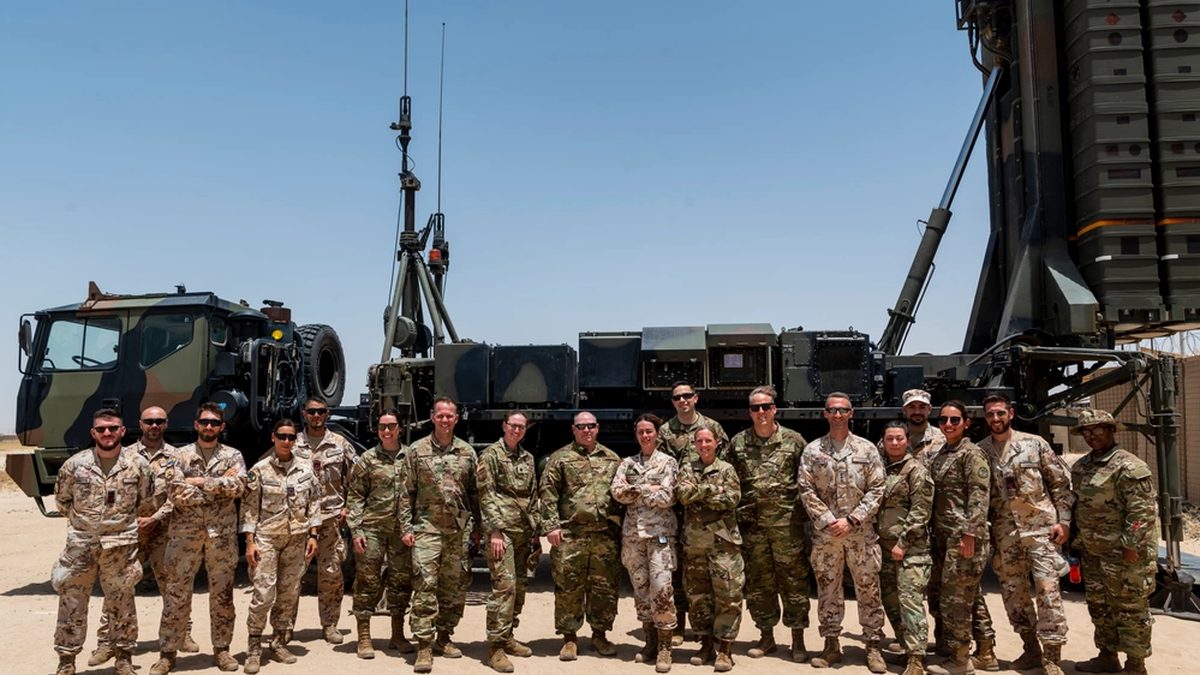 Italian Army SAMP-T launcher deployed at Ali Al Salem Air Base, Kuwait, during NATO air defence operations, 2023.