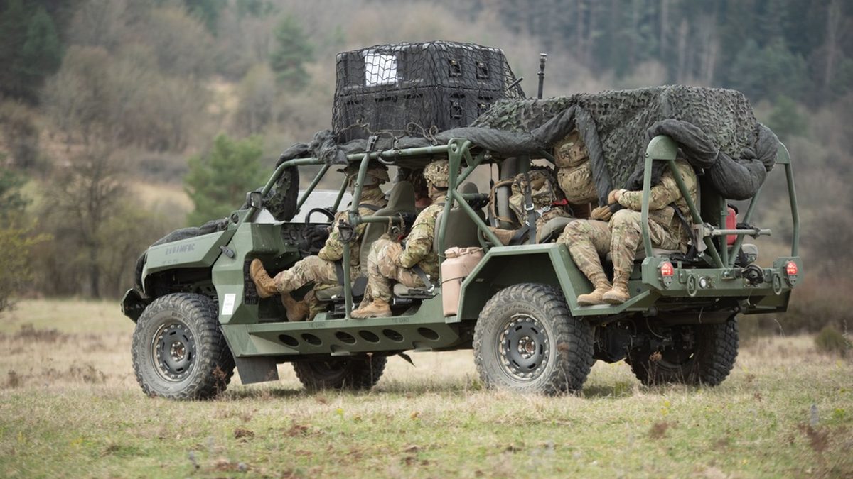 U.S. Soldiers of 2nd Brigade Combat Team, 101st Airborne Division ride in an M1301 Infantry Squad Vehicle during exercise Spectrum Blitz 25 at the Hohenfels Training Area, Germany, 10 April 2025.