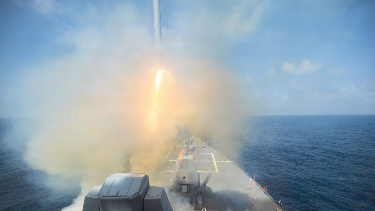 USS Spruance guided-missile destroyer fires a Tomahawk Land Attack Missile during Operation Epic Fury, February 2026