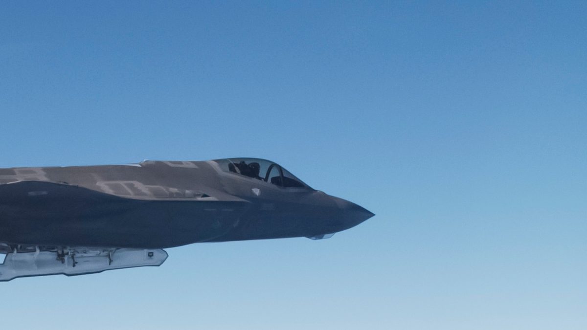 F-35A Lightning II armed with AIM-120 AMRAAM air-to-air missiles during operational testing, 2013