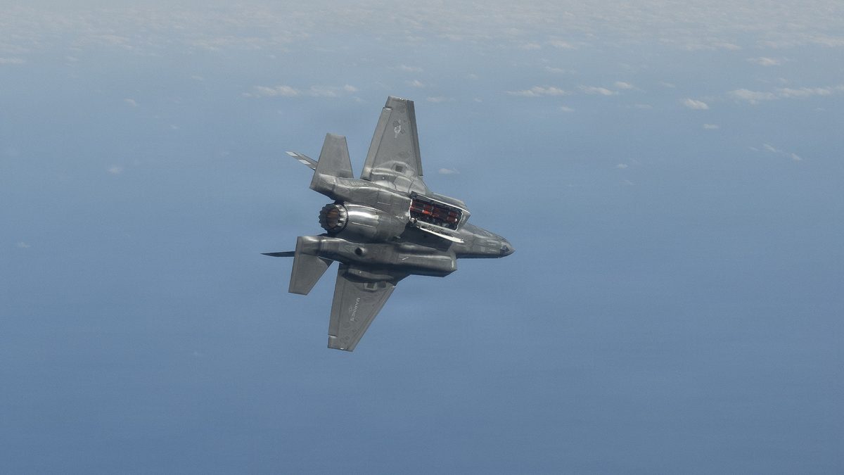 F-35B Lightning II flight test aircraft conducts the first developmental test flight carrying four SPEAR 3 missiles at Pax River F-35 Integrated Test Force, Naval Air Station Patuxent River, Maryland, 20 January 2026