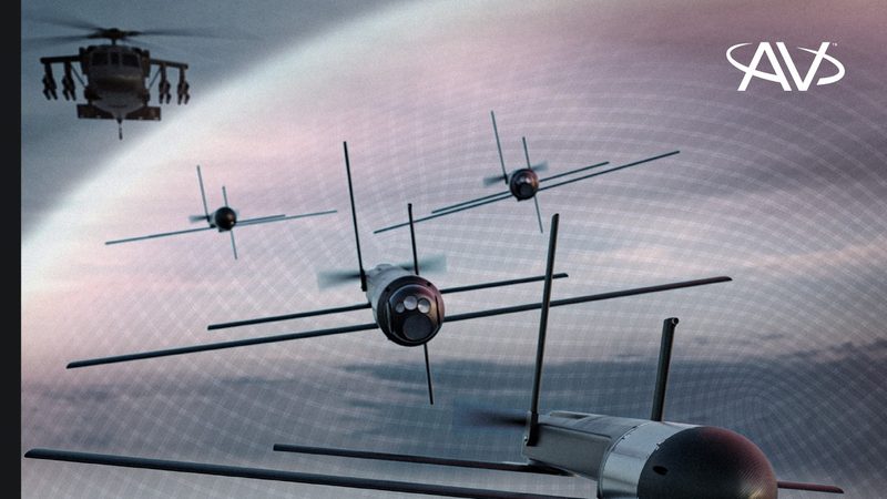 AeroVironment Mayhem 10 multi-role launched effects in formation &mdash; marketing image from Mayhem 10 datasheet