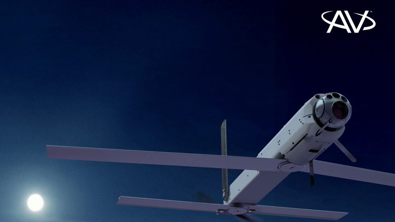 AeroVironment Switchblade 600 Block 2 over a maritime patrol vessel at night &mdash; marketing image from AV Switchblade 600 Block 2 datasheet
