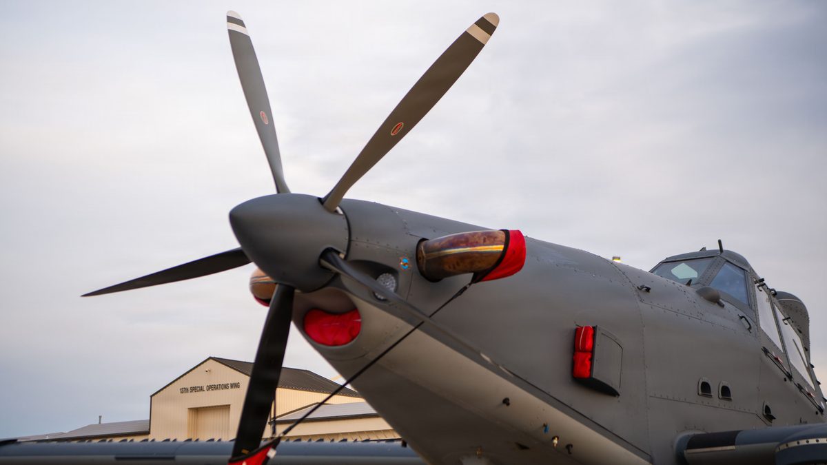 An OA-1K Skyraider II on the Will Rogers Air National Guard Base flightline, Oklahoma City, ahead of a sortie.