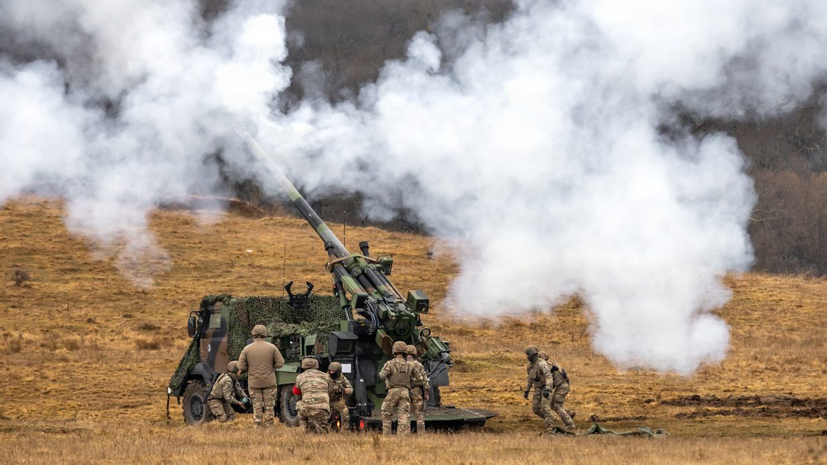 French CAESAR 155mm howitzer conducts a live fire at NATO exercise Dynamic Front 26