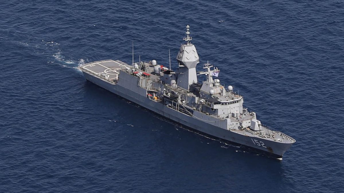 Royal Australian Navy Anzac-class frigate HMAS Warramunga, a MEKO-family design, under way in the Timor Sea during Exercise Kakadu 2024