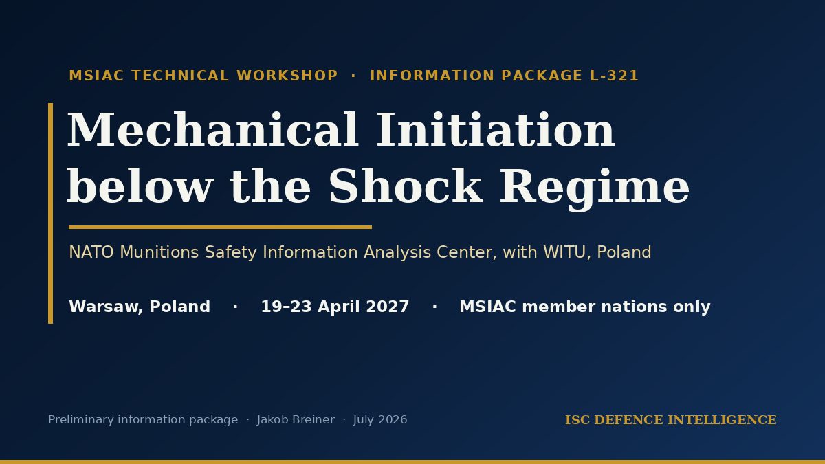 MSIAC opens registration for a Warsaw workshop on mechanical initiation of energetic materials below the shock regime