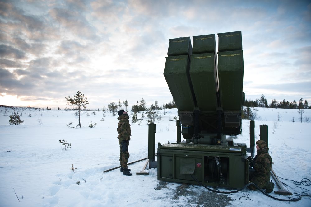 A NASAMS surface-to-air missile launcher of the type Belgium will pair with the Skyranger 30 gun layer