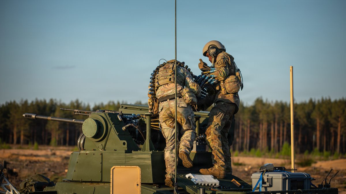 Northrop Grumman pairs a dual-feed 30mm Bushmaster with proximity-fuzed rounds for the counter-drone fight