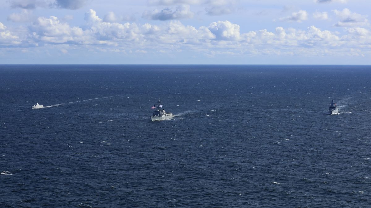 German, US and Swedish warships sail in formation in the Baltic Sea during NATO Neptune Strike