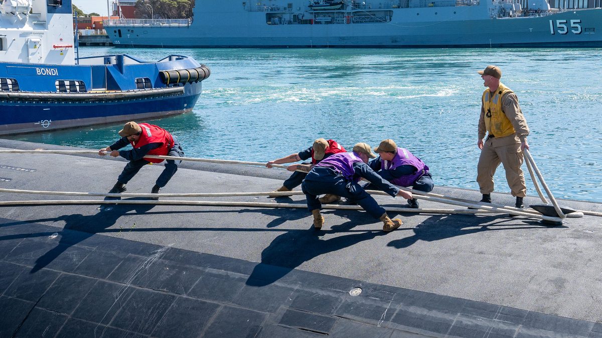 Virginia-class submarine USS Minnesota moors at HMAS Stirling, Western Australia, February 2025