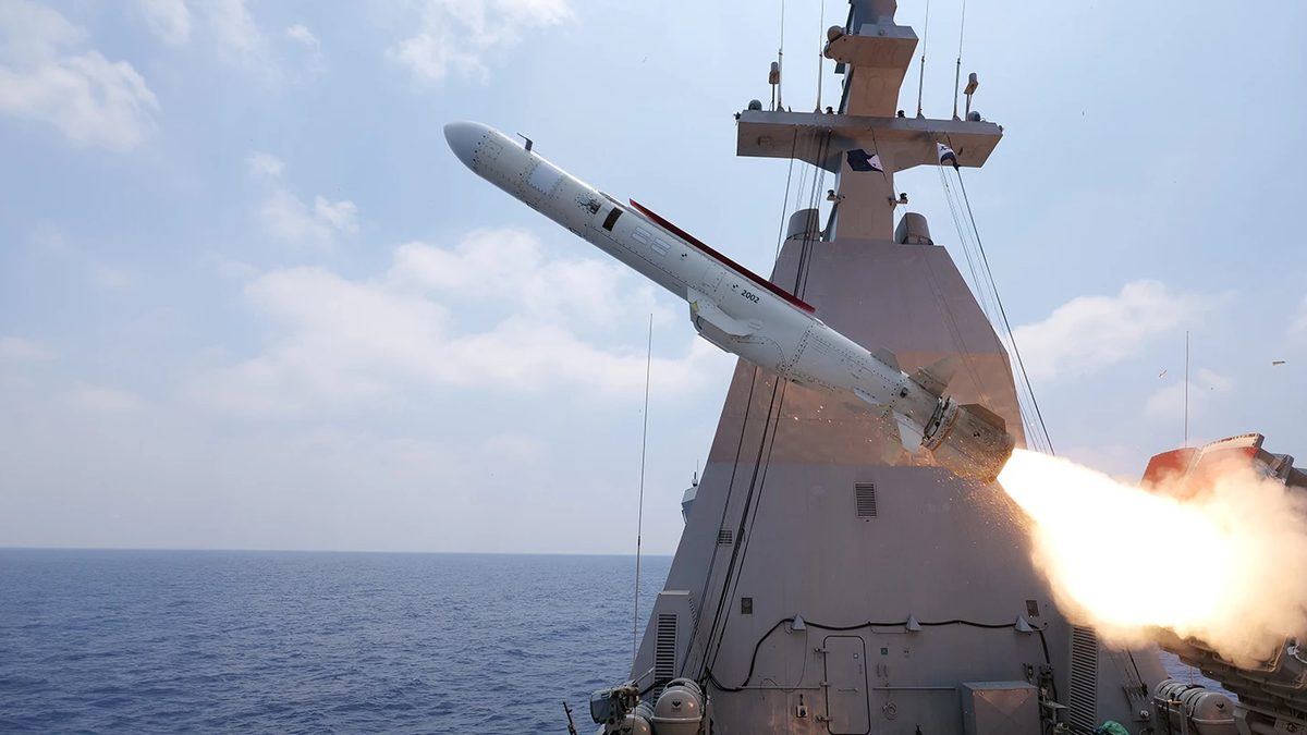 Blue Spear surface-to-surface missile launching from a warship, imagery published by Israel Aerospace Industries