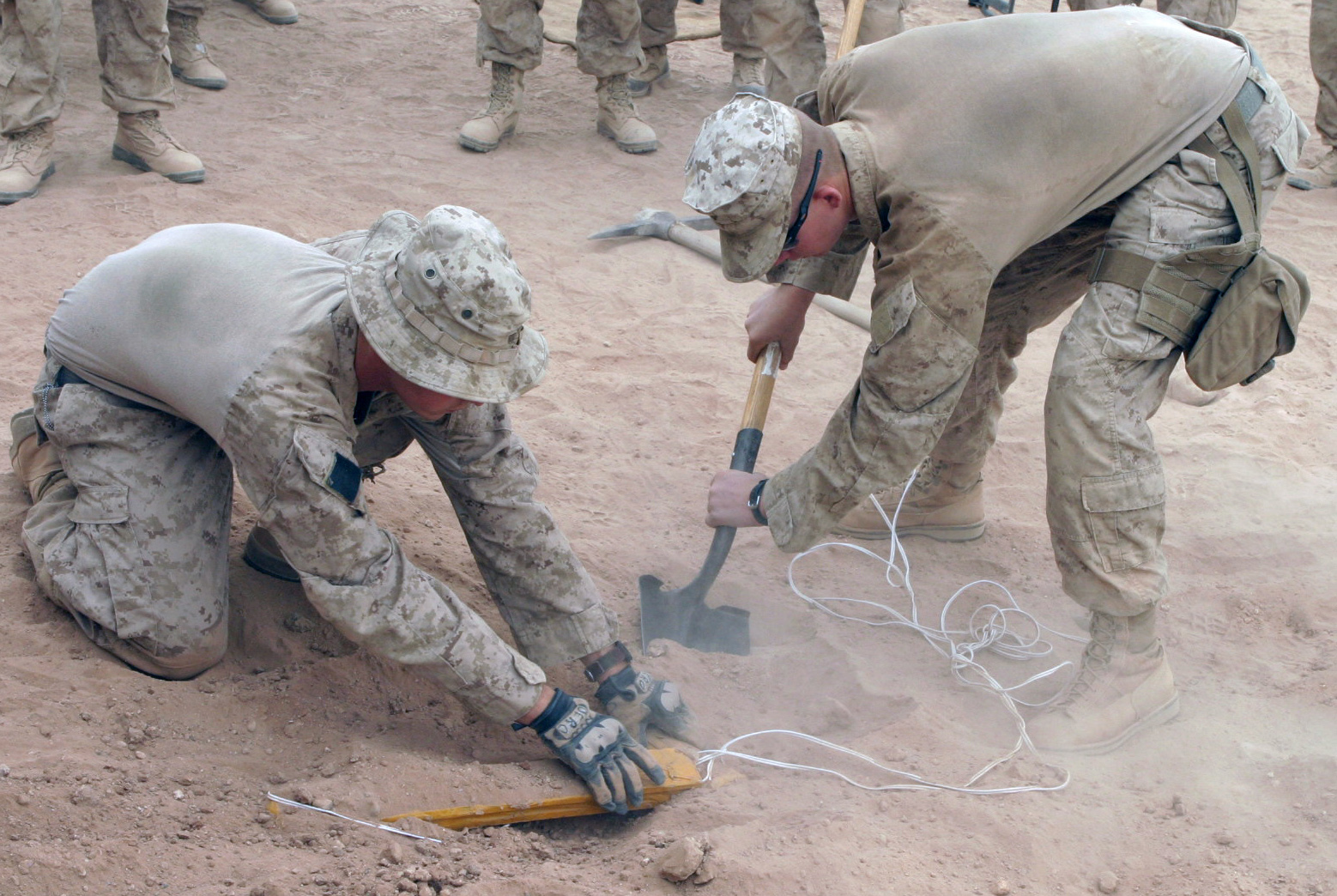 Counter-IED training exercise demonstrating IED awareness procedures